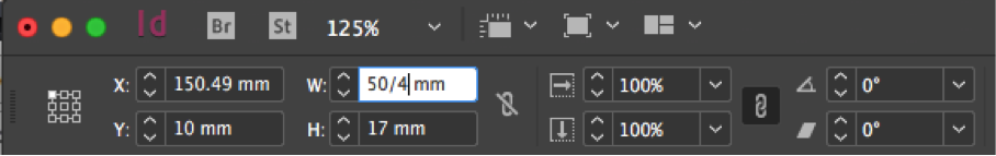 Using a fraction as the width in Adobe InDesign