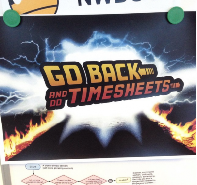 &quot;Go back and do timesheets&quot; Back to the future logo
